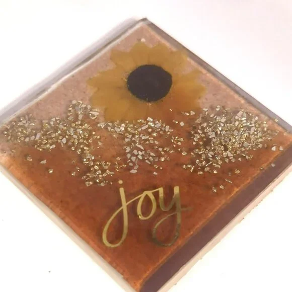 Handmade Resin Sunflower Coaster Set With Holder Inspirational Rustic Farmhouse - Picture 9 of 12
